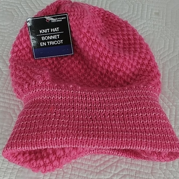 Set of two knit Hats Adult.  Pink Hat & Black Hat - Picture 4 of 11